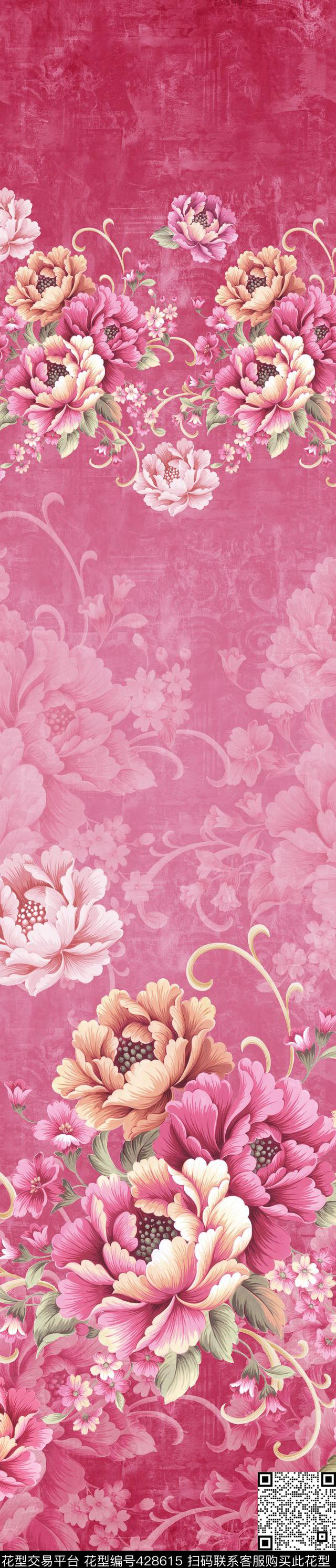 高雅大方花卉家纺传统印花华亿平台下载（图片编号: 428615） - 瓦栏（Walan）
