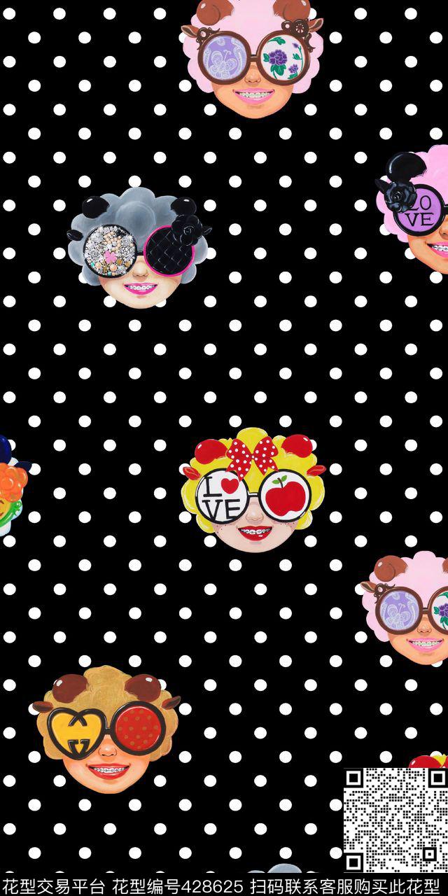 波点女孩时尚数码印花华亿平台下载（图片编号: 428625） - 瓦栏（Walan）