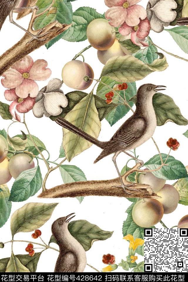 彩色素描花草鸟数码印花华亿平台下载（图片编号: 428642） - 瓦栏（Walan）