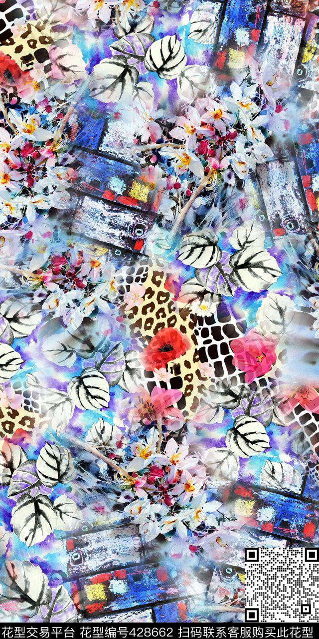 清爽简约时尚华亿平台手绘油画数码印花华亿平台下载（图片编号: 428662） - 瓦栏（Walan）