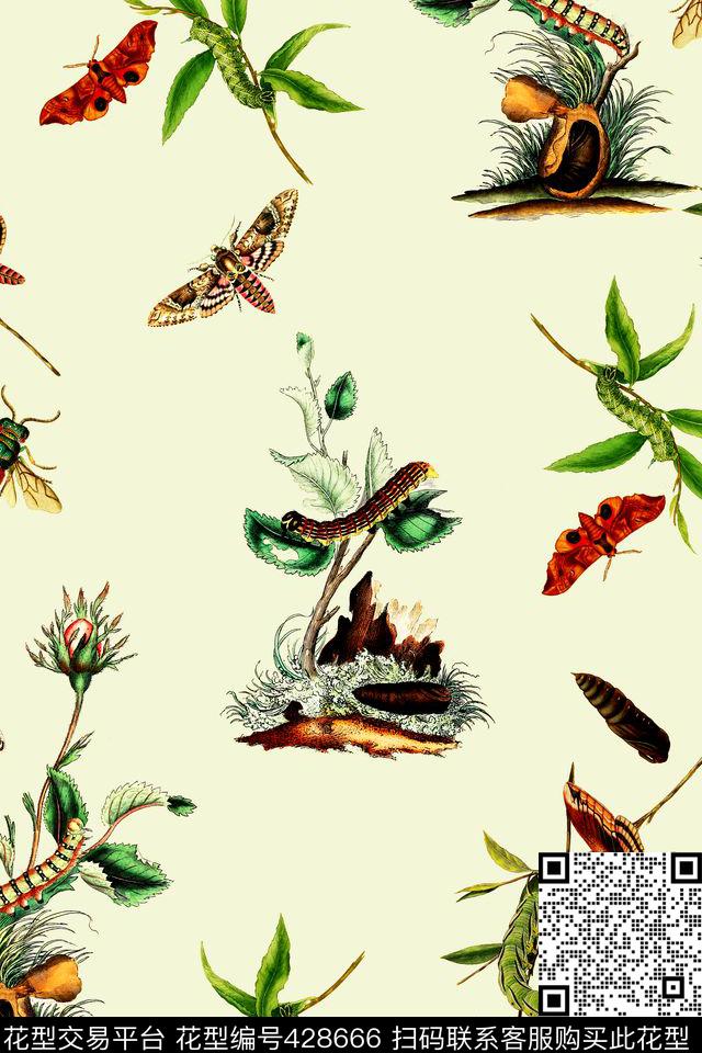 休闲昆虫蝴蝶数码印花华亿平台下载（图片编号: 428666） - 瓦栏（Walan）
