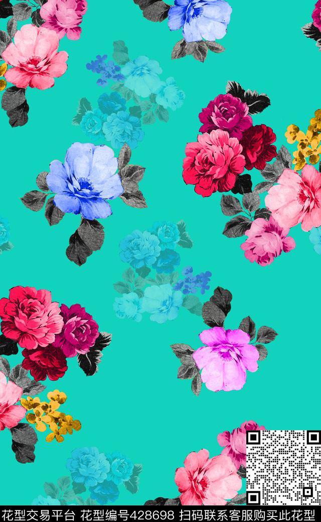 韩风花朵叶子数码印花华亿平台下载（图片编号: 428698） - 瓦栏（Walan）