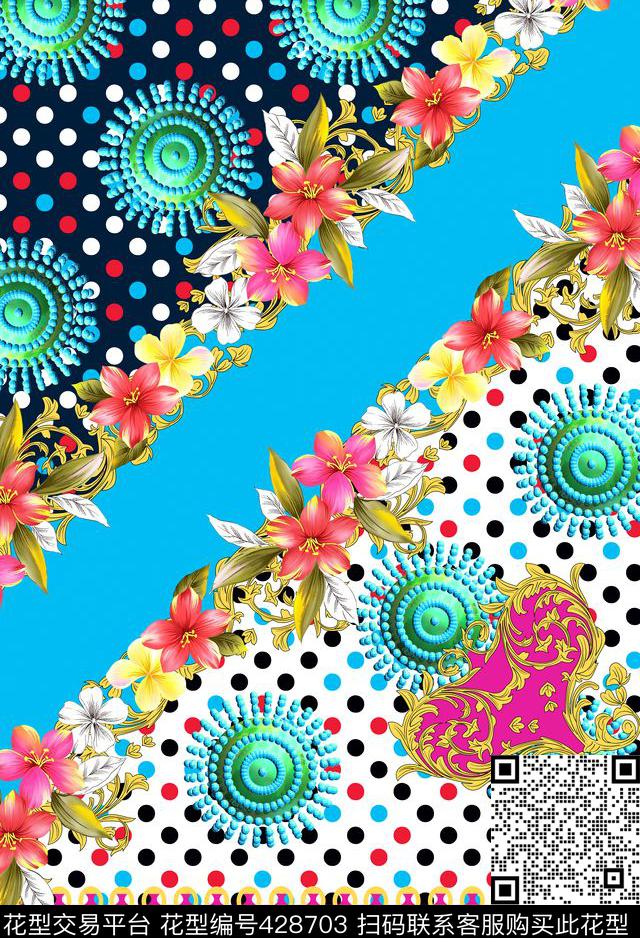 定位花朵几何数码印花华亿平台下载（图片编号: 428703） - 瓦栏（Walan）