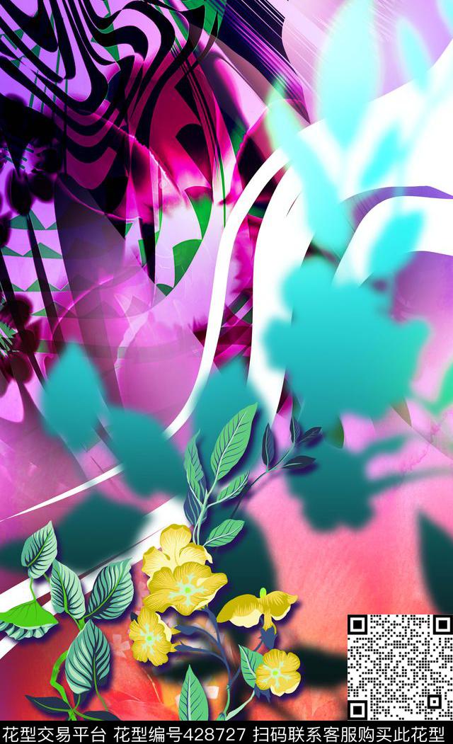 定位影子花卉数码印花华亿平台下载（图片编号: 428727） - 瓦栏（Walan）