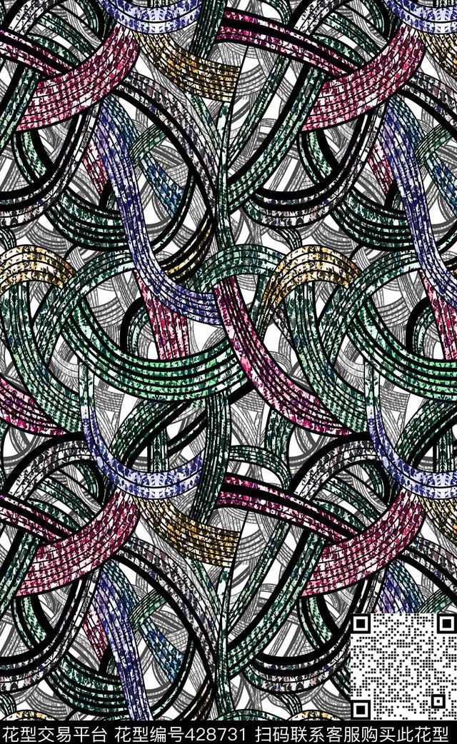 彩带彩条线条数码印花华亿平台下载（图片编号: 428731） - 瓦栏（Walan）