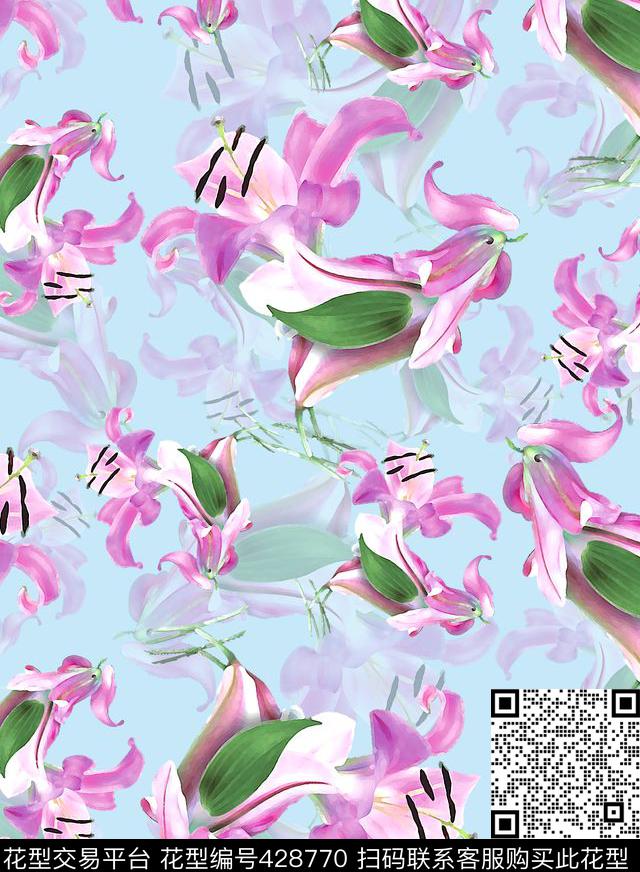 百合花创意花卉数码印花华亿平台下载（图片编号: 428770） - 瓦栏（Walan）