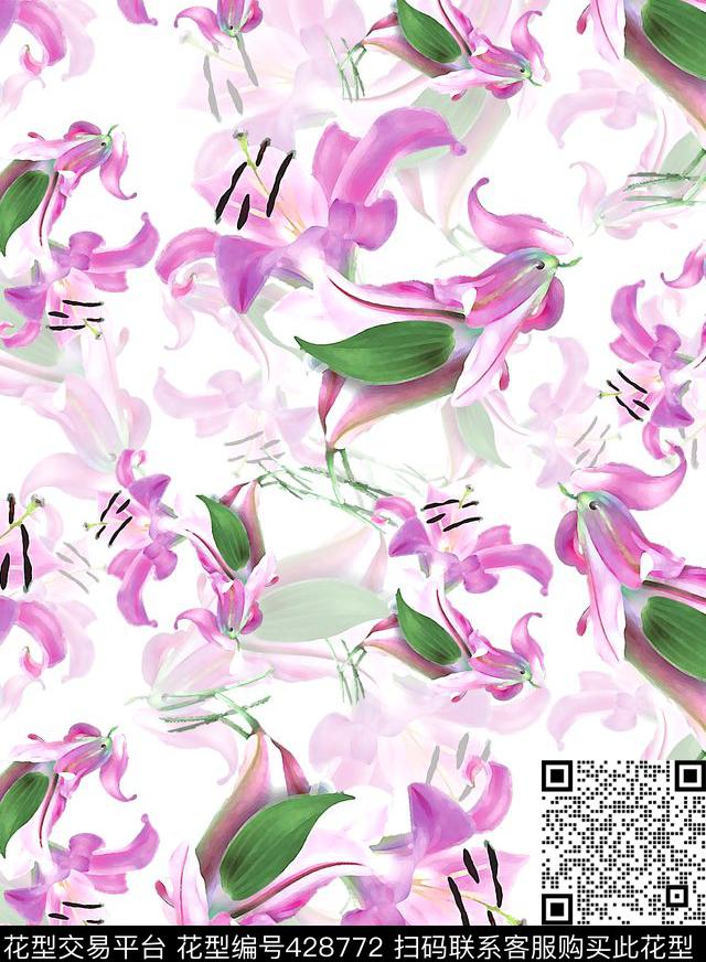百合花创意花卉数码印花华亿平台下载（图片编号: 428772） - 瓦栏（Walan）