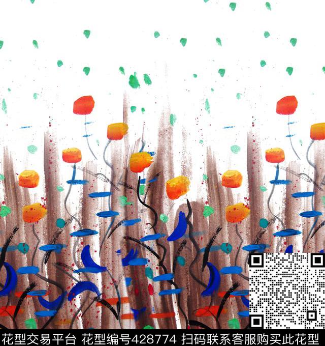 水彩抽象花数码大牌数码印花华亿平台下载（图片编号: 428774） - 瓦栏（Walan）
