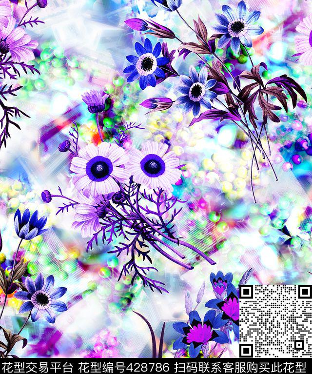 传统花卉满版数码印花华亿平台下载（图片编号: 428786） - 瓦栏（Walan）