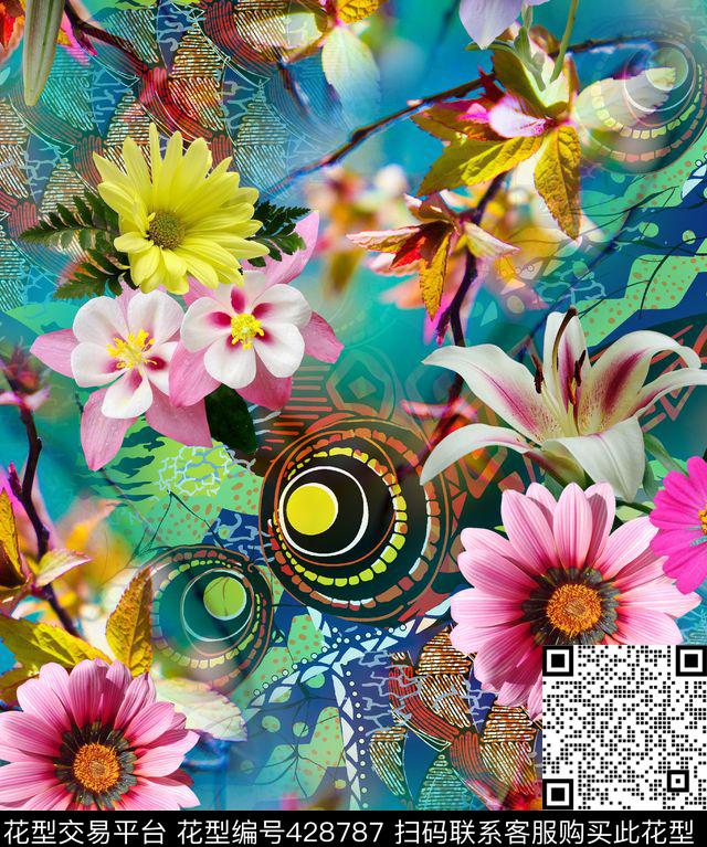 传统花满版数码印花华亿平台下载（图片编号: 428787） - 瓦栏（Walan）