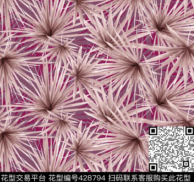 热带雨林植物叶棕树叶数码印花华亿平台下载（图片编号: 428794） - 瓦栏（Walan）