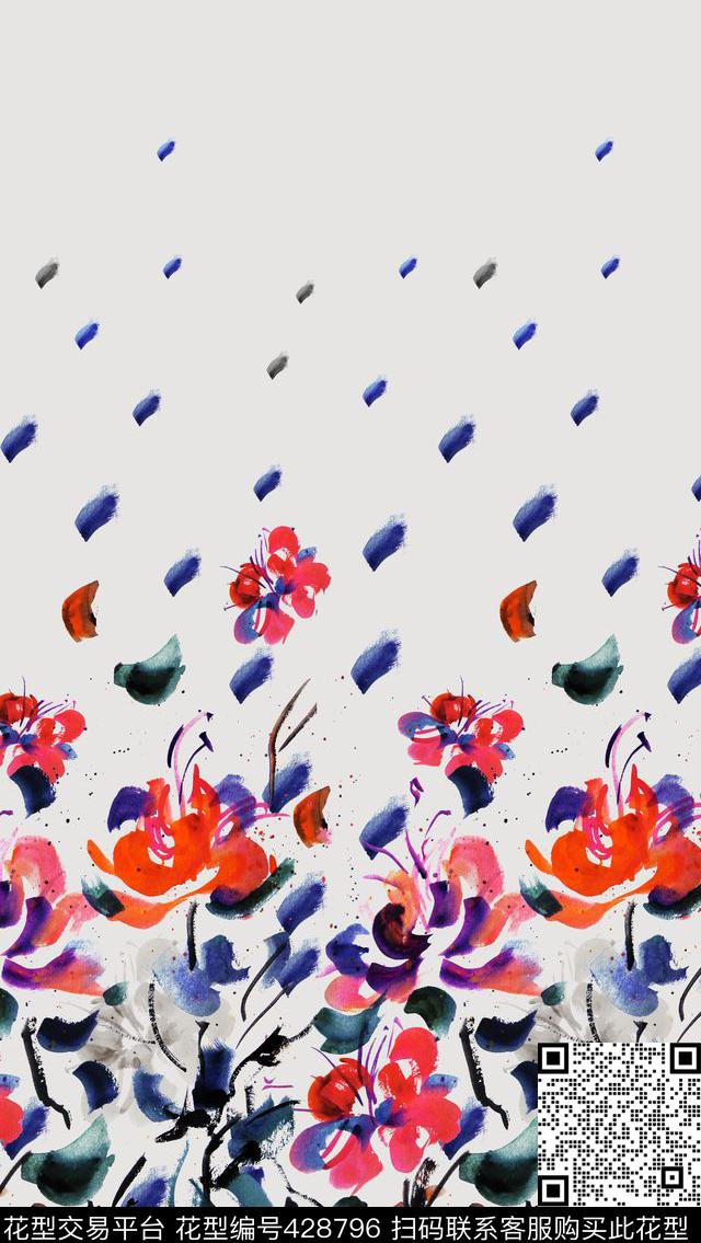 抽象花卉手绘数码印花华亿平台下载（图片编号: 428796） - 瓦栏（Walan）