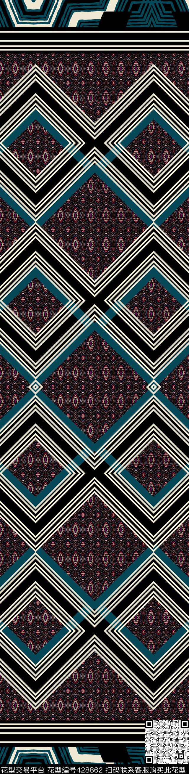 传统印花定位几何双边定位印花传统印花华亿平台下载（图片编号: 428862） - 瓦栏（Walan）