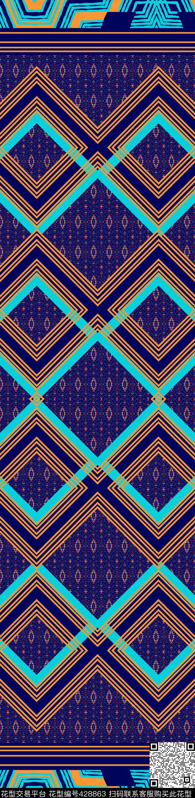 传统印花定位几何双边定位印花传统印花华亿平台下载（图片编号: 428863） - 瓦栏（Walan）