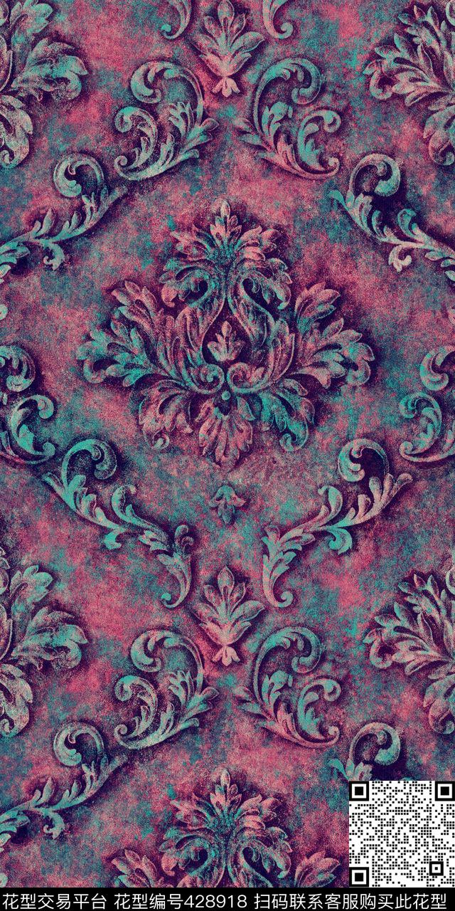 大马士革花纹宫廷奢华欧式复古做旧传统印花华亿平台下载（图片编号: 428918） - 瓦栏（Walan）