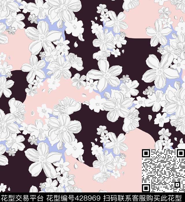高级灰花卉时尚大牌传统印花华亿平台下载（图片编号: 428969） - 瓦栏（Walan）