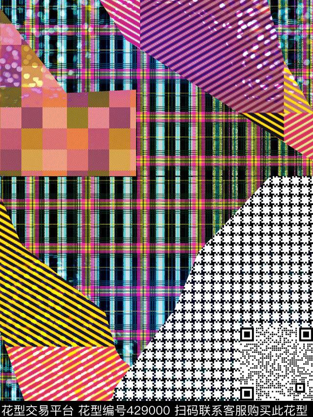 几何拼接几何拼贴数码印花华亿平台下载（图片编号: 429000） - 瓦栏（Walan）