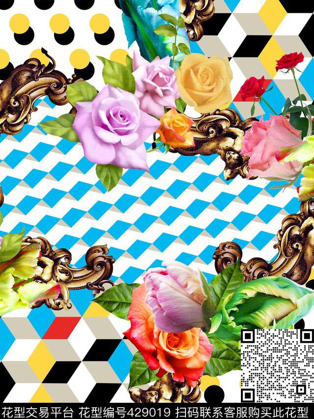 花欧美几何数码印花华亿平台下载（图片编号: 429019） - 瓦栏（Walan）