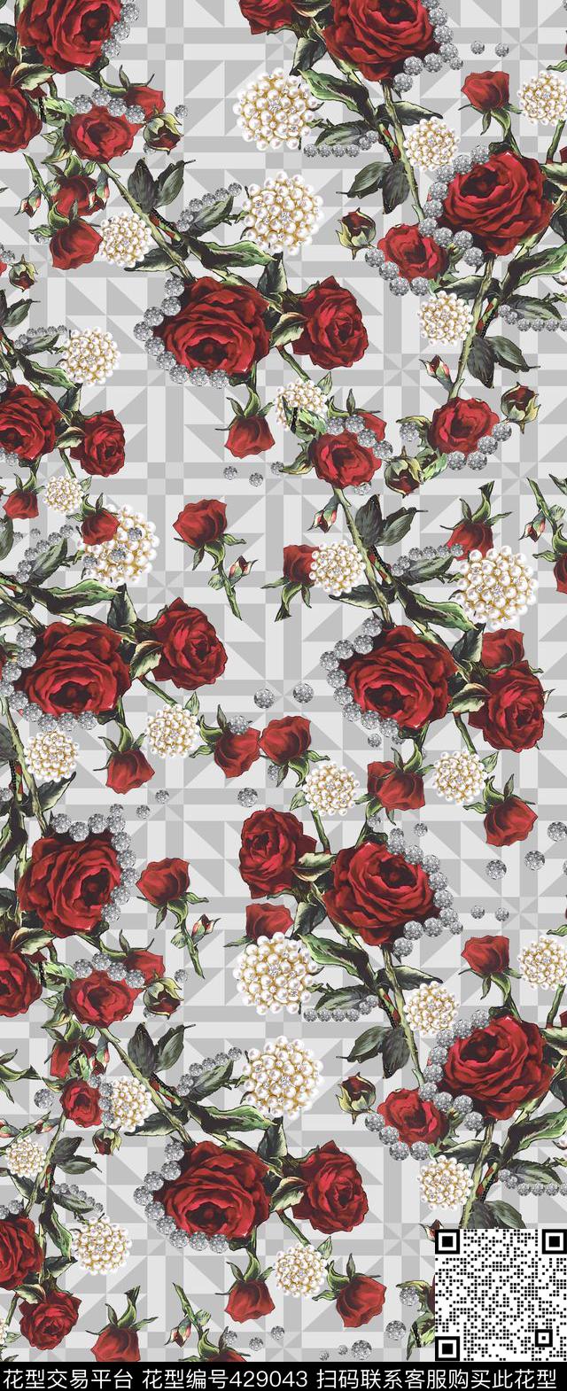 Gabbana花卉手绘玫瑰数码印花华亿平台下载（图片编号: 429043） - 瓦栏（Walan）