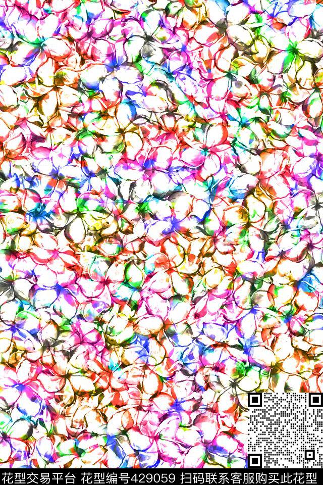 鸡蛋花满版花炫丽色彩数码印花华亿平台下载（图片编号: 429059） - 瓦栏（Walan）