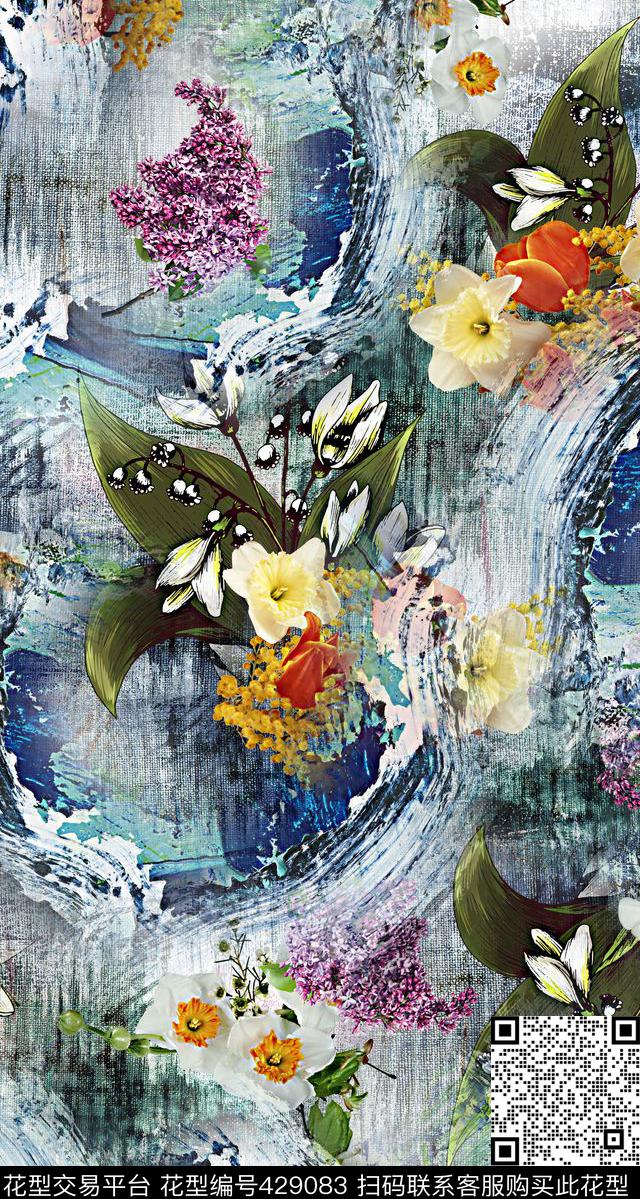 笔触抽象服装数码印花华亿平台下载（图片编号: 429083） - 瓦栏（Walan）