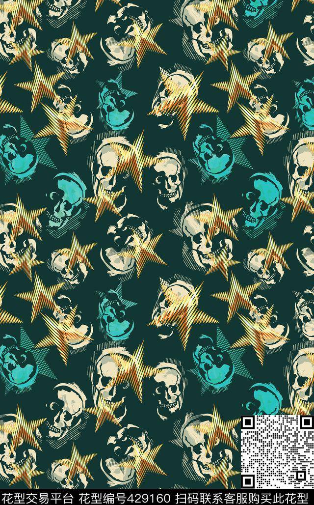 波点潮牌骷髅头传统印花华亿平台下载（图片编号: 429160） - 瓦栏（Walan）