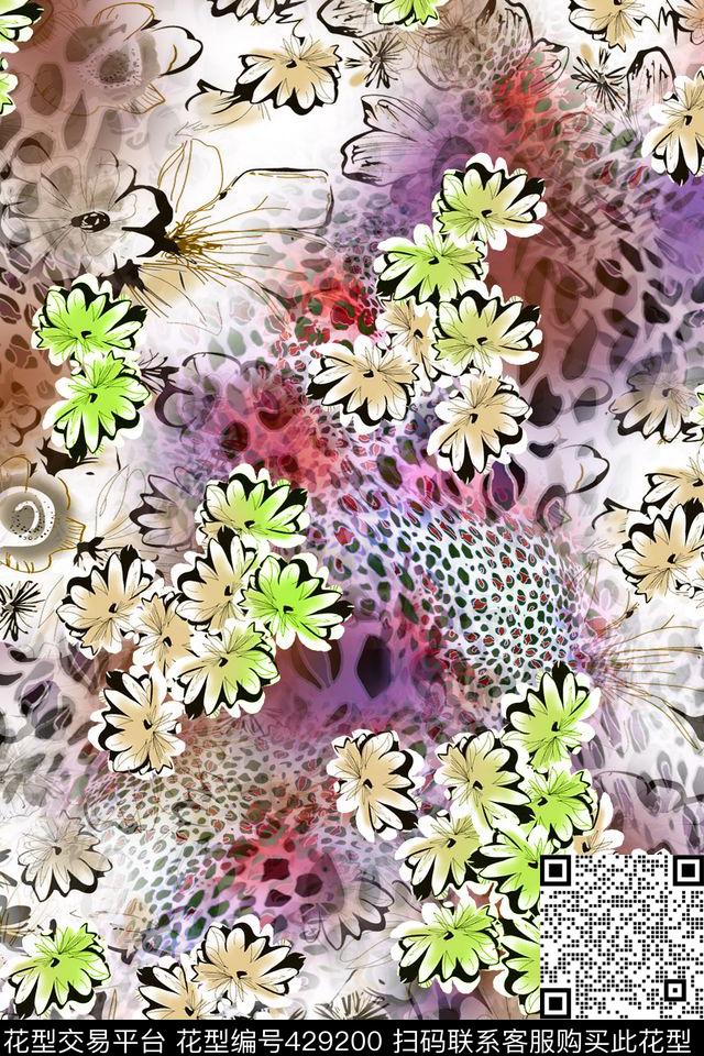 动物纹理清新时尚水彩花数码印花华亿平台下载（图片编号: 429200） - 瓦栏（Walan）