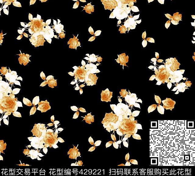 简约单色手绘花花卉数码印花华亿平台下载（图片编号: 429221） - 瓦栏（Walan）