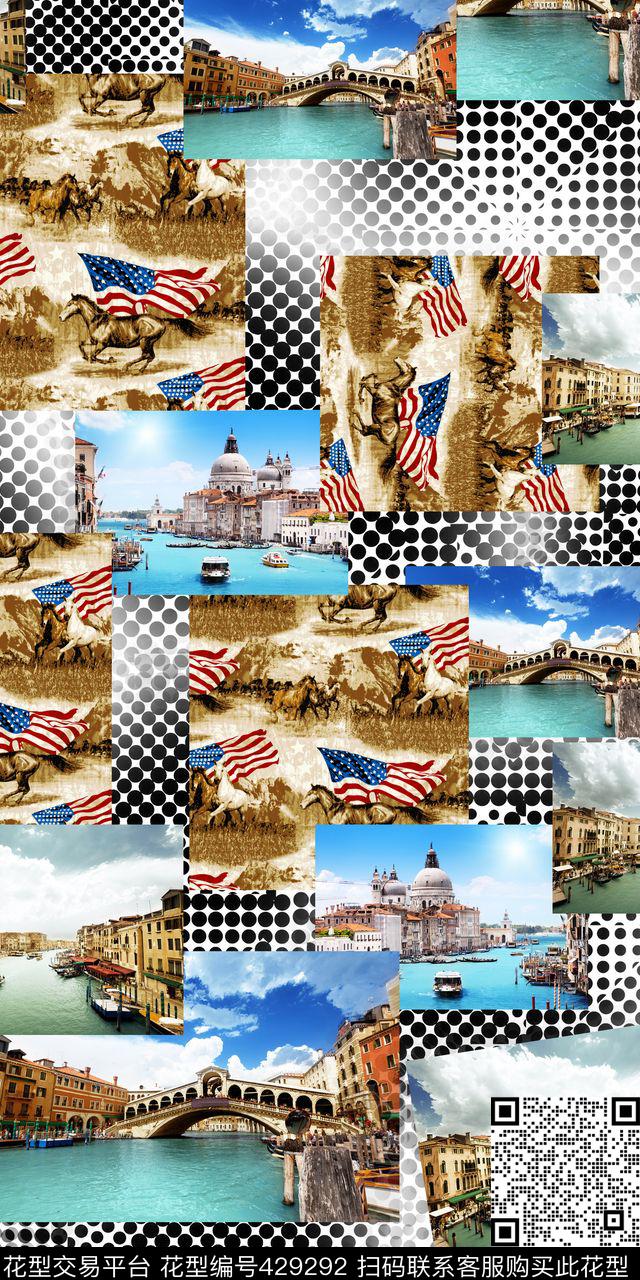 欧式复古渐变圆点马数码印花华亿平台下载（图片编号: 429292） - 瓦栏（Walan）