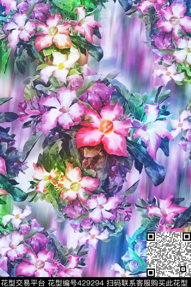 花卉抽象底纹炫彩数码印花华亿平台下载（图片编号: 429294） - 瓦栏（Walan）