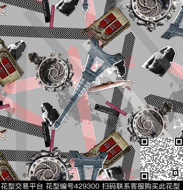 埃菲尔铁塔个性男装古老建筑数码印花华亿平台下载（图片编号: 429300） - 瓦栏（Walan）