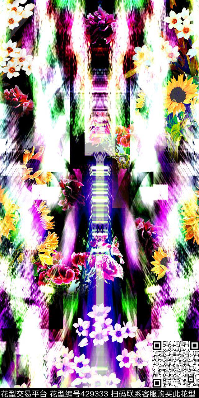 抽象炫彩花卉肌理数码服装数码印花华亿平台下载（图片编号: 429333） - 瓦栏（Walan）
