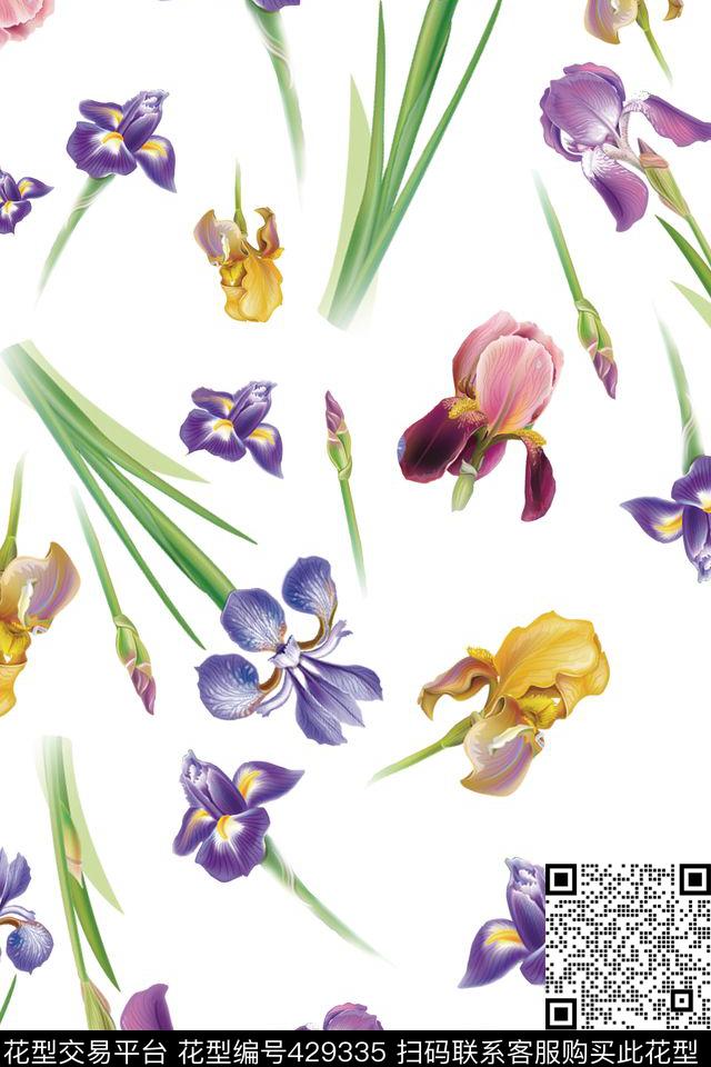 清新甜美鸢尾花卉数码印花华亿平台下载（图片编号: 429335） - 瓦栏（Walan）