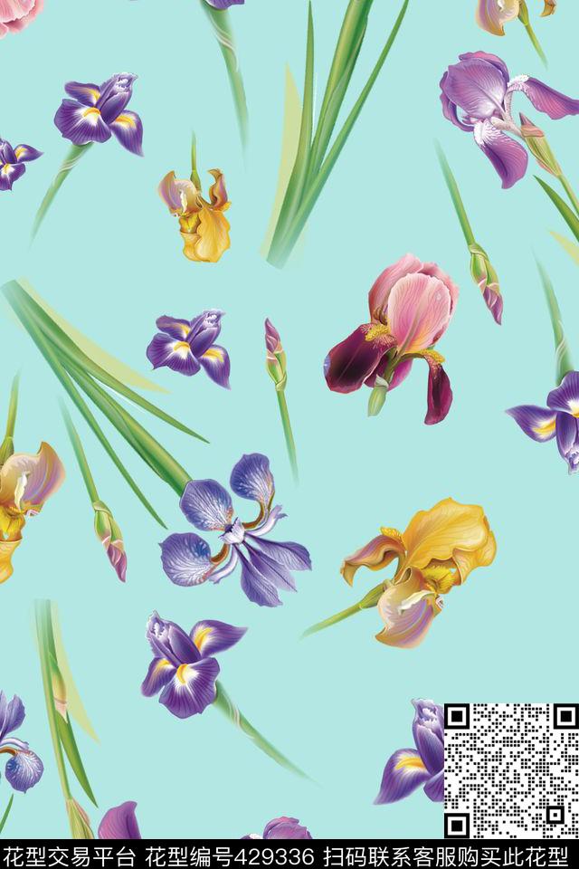 甜美鸢尾花卉清新数码印花华亿平台下载（图片编号: 429336） - 瓦栏（Walan）