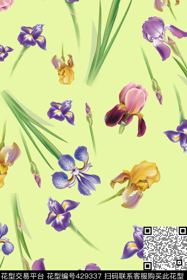 甜美鸢尾花卉清新数码印花华亿平台下载（图片编号: 429337） - 瓦栏（Walan）