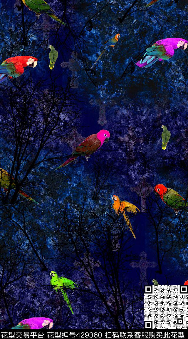 动物流行十字架数码印花华亿平台下载（图片编号: 429360） - 瓦栏（Walan）