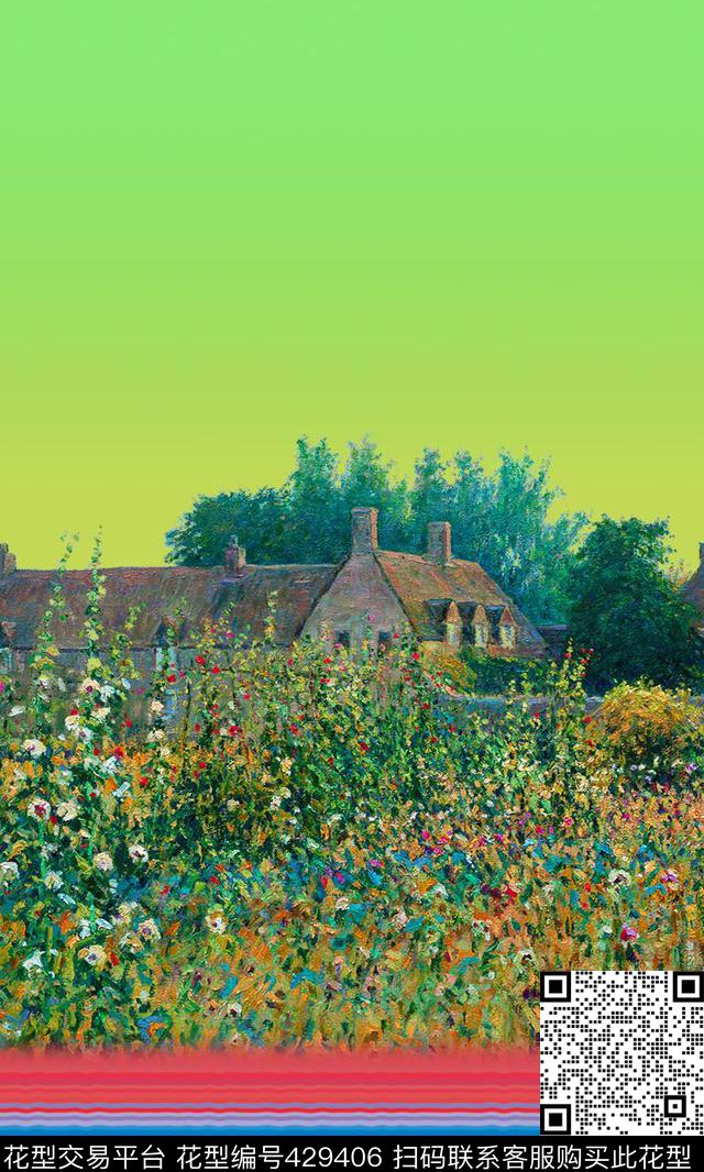 定位花风景花草数码印花华亿平台下载（图片编号: 429406） - 瓦栏（Walan）
