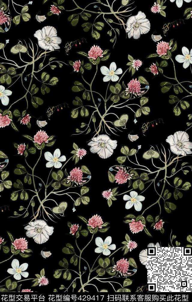 花朵花卉元素时尚流行植物传统印花华亿平台下载（图片编号: 429417） - 瓦栏（Walan）