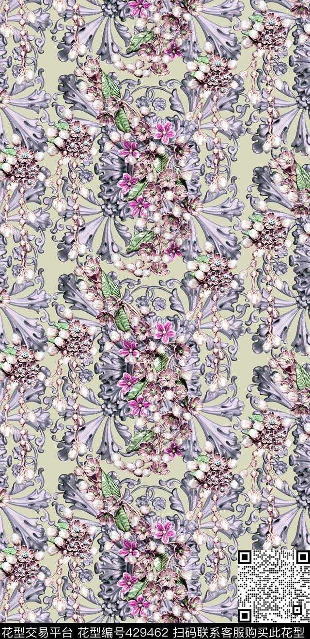 蓝紫美珠宝珠宝风数码印花华亿平台下载（图片编号: 429462） - 瓦栏（Walan）