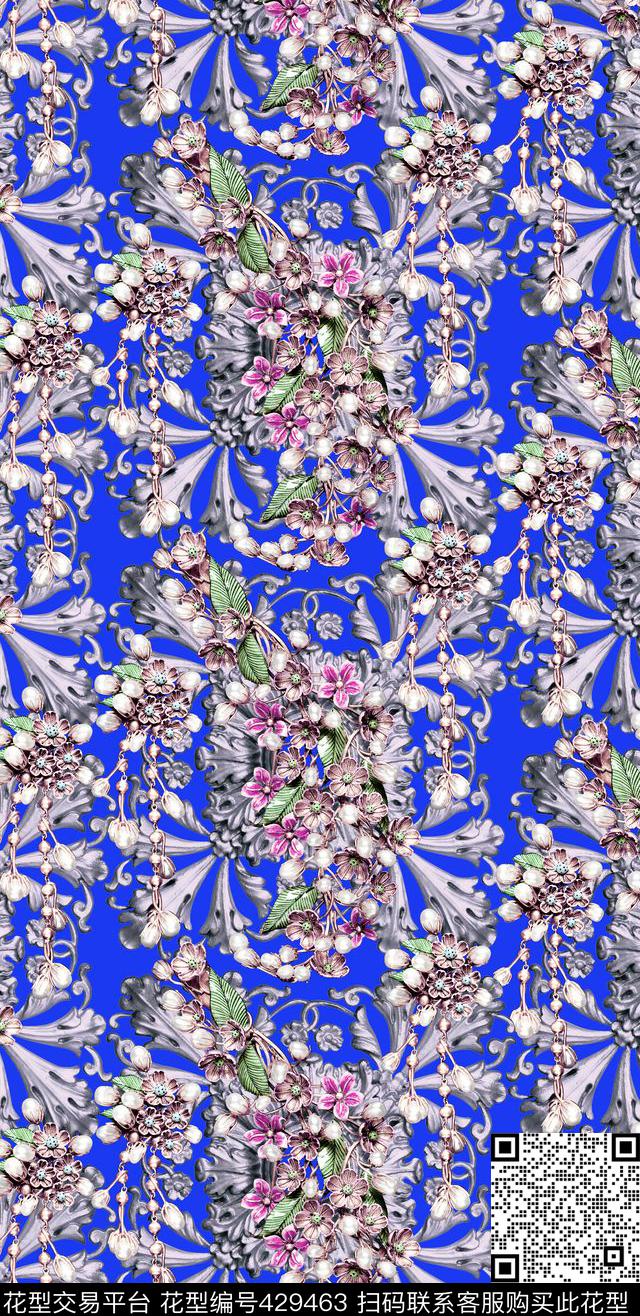 蓝紫美珠宝珠宝风数码印花华亿平台下载（图片编号: 429463） - 瓦栏（Walan）