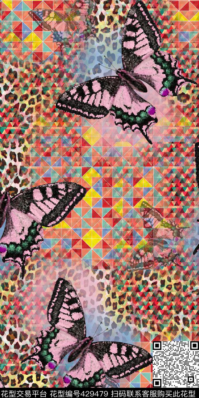 几何数码蝴蝶数码印花华亿平台下载（图片编号: 429479） - 瓦栏（Walan）