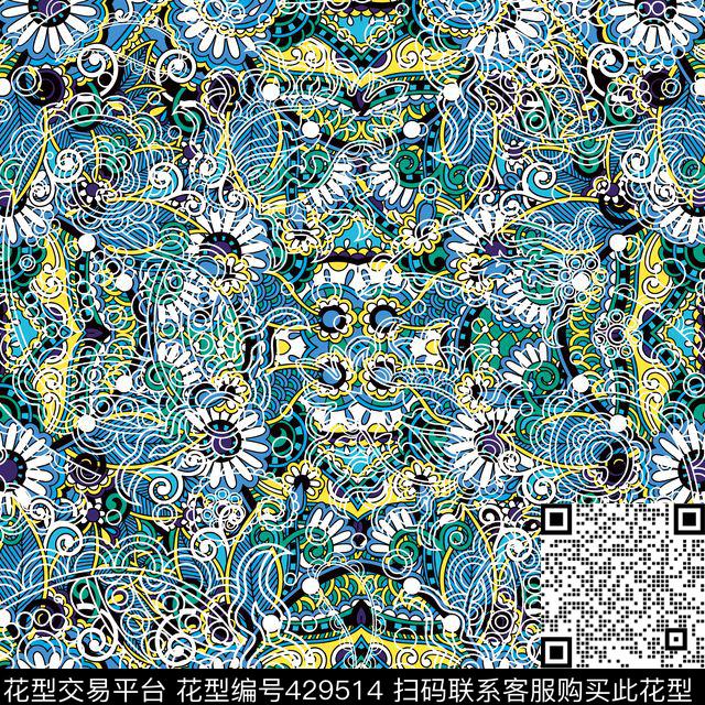 抽象几何线条传统印花华亿平台下载（图片编号: 429514） - 瓦栏（Walan）