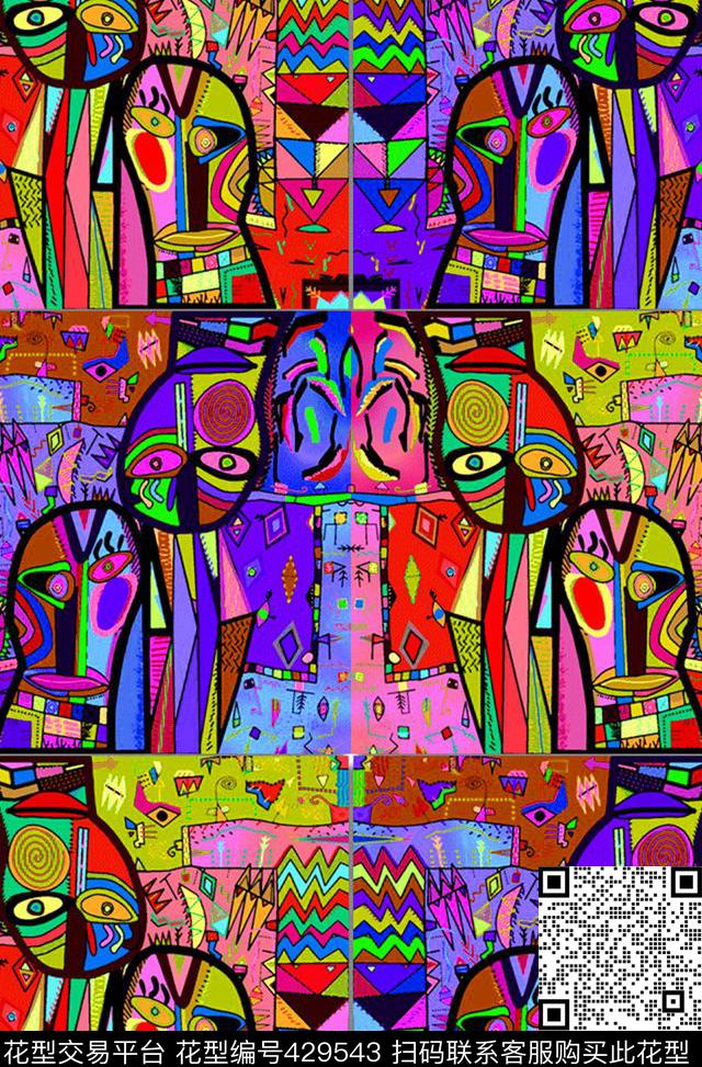 民族涂鸦手绘数码印花华亿平台下载（图片编号: 429543） - 瓦栏（Walan）