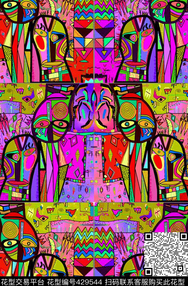 民族涂鸦手绘数码印花华亿平台下载（图片编号: 429544） - 瓦栏（Walan）