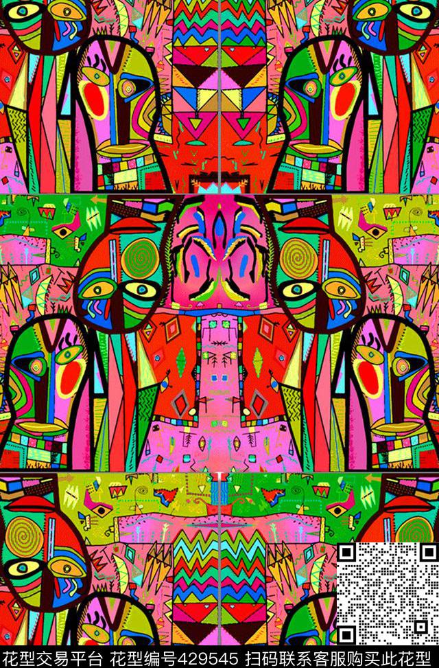 民族涂鸦手绘数码印花华亿平台下载（图片编号: 429545） - 瓦栏（Walan）