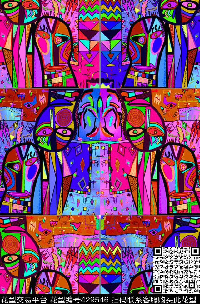 民族涂鸦手绘数码印花华亿平台下载（图片编号: 429546） - 瓦栏（Walan）