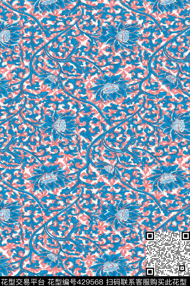 复古红色底纹青花花卉传统印花华亿平台下载（图片编号: 429568） - 瓦栏（Walan）
