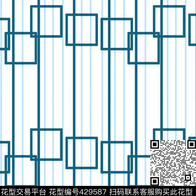 几何图案蓝色线条数码印花华亿平台下载（图片编号: 429587） - 瓦栏（Walan）