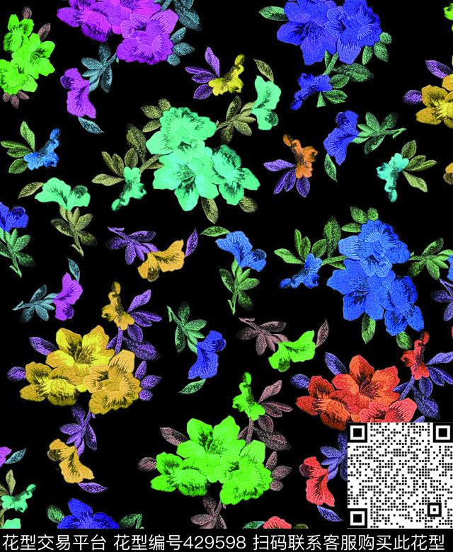 彩色花卉时尚数码印花华亿平台下载（图片编号: 429598） - 瓦栏（Walan）