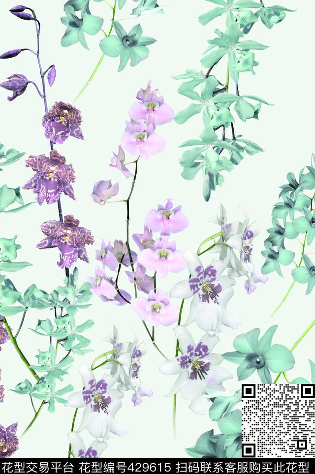 淡雅干净花卉花卉数码印花华亿平台下载（图片编号: 429615） - 瓦栏（Walan）